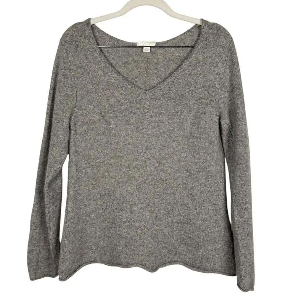 14th & Union Basic Casual 100% Cashmere V Neck Rolled Hem Knit Sweater Top Sz XL